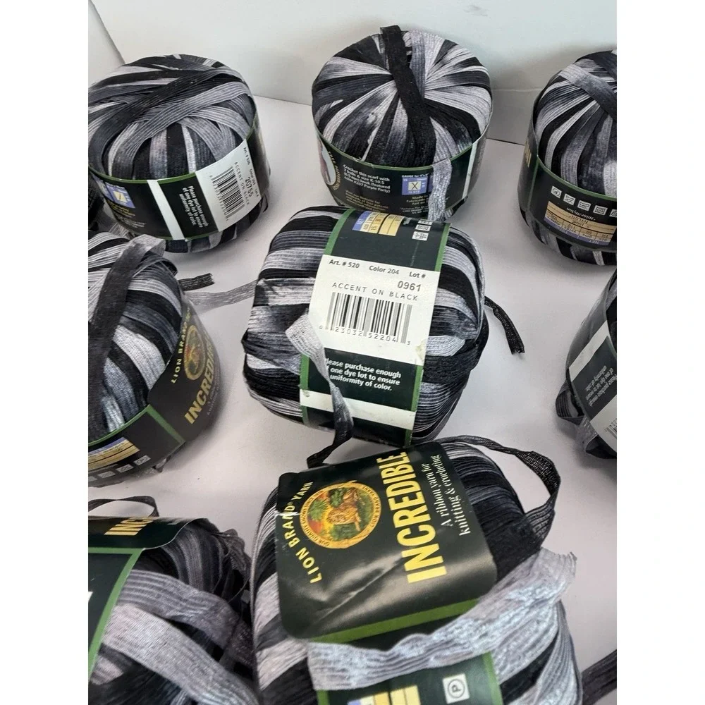 Lion Brand Yarn Incredible Ribbon Yarn Lot 14 Accent On Black Not Same Dye Lot